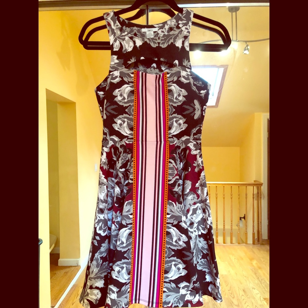 Bar III Cut Out Floral Dress with Stripped Detail